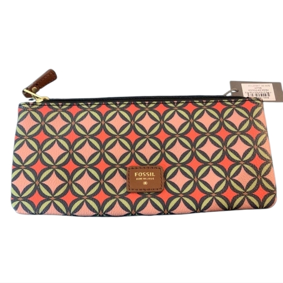 NWT Fossil Pink and Green Geometric Clutch - Picture 7 of 9